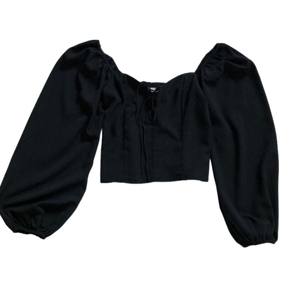 Abercrombie & Fitch Black Puff Long Sleeve Lace-Up Sweetheart Top Size Small